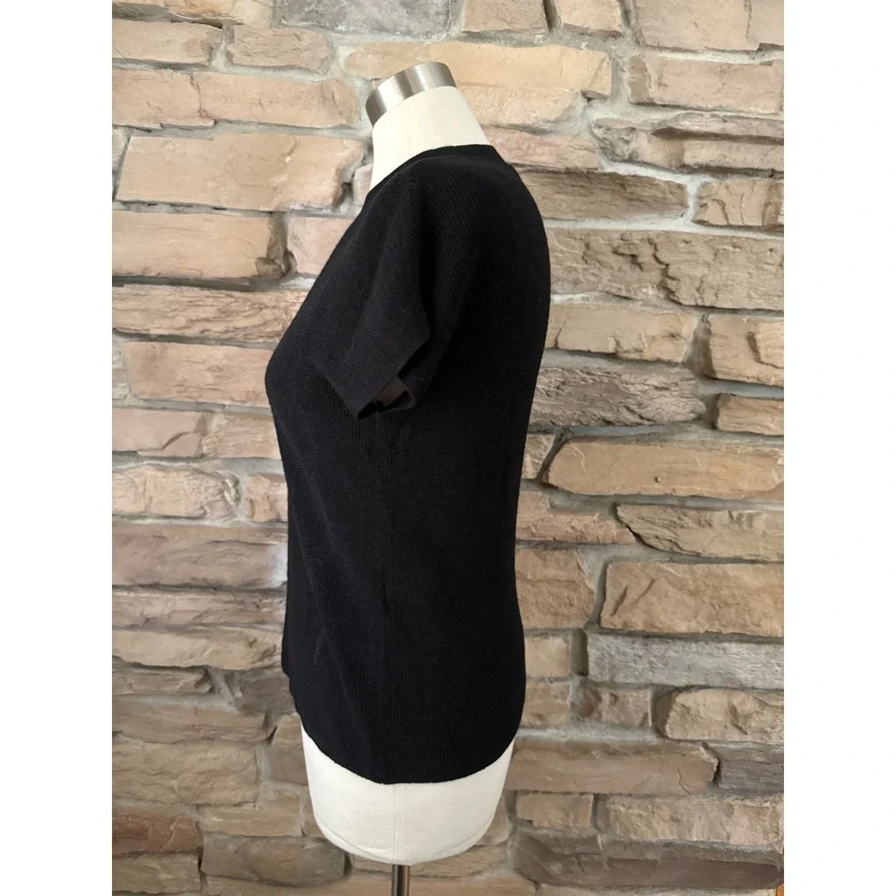 Banana Republic Womens Black Linen Blend Ribbed Knit Short Sleeve Sweater Small - Picture 2 of 10